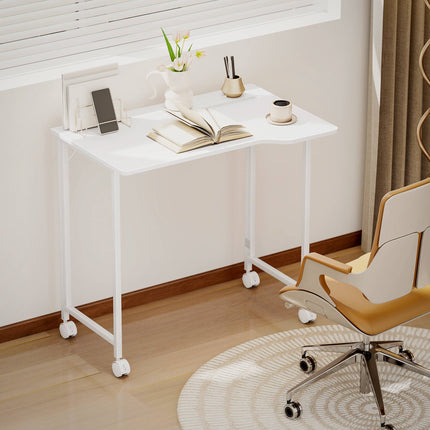 Bureau d'ordinateur pliable à roulettes, blanc, 80 x 52 cm