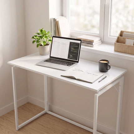 Bureau pliant, blanc, 80 x 40 cm, structure en bois et acier