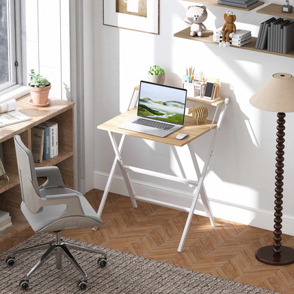 Bureau pliant avec support pour écran, 70 cm, bois naturel