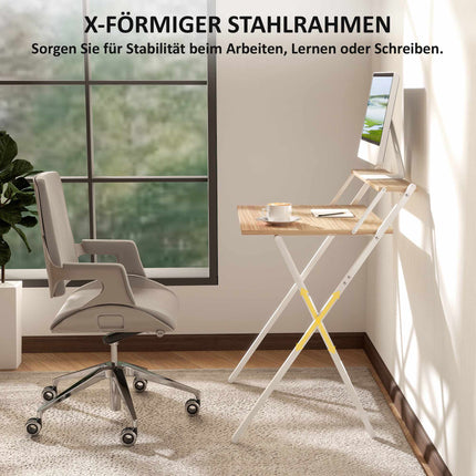 Bureau pliant avec support pour écran, 70 cm, bois naturel
