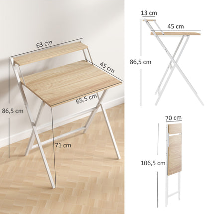 Bureau pliant avec support pour écran, 70 cm, bois naturel