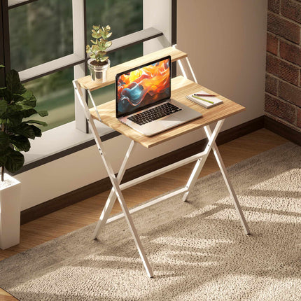 Bureau pliant avec support pour écran, 70 cm, bois naturel