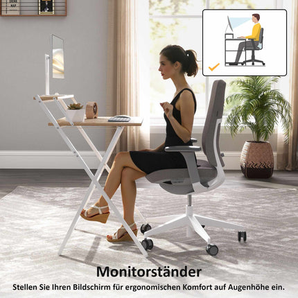 Bureau pliant avec support pour écran, 70 cm, bois naturel