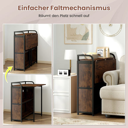 Bureau pliant avec prise de courant, tabouret et étagères, 90 x 55 x 83 cm