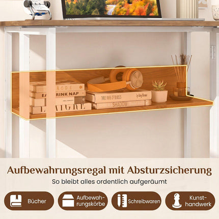 Bureau pliant avec étagère de rangement et abattant, naturel