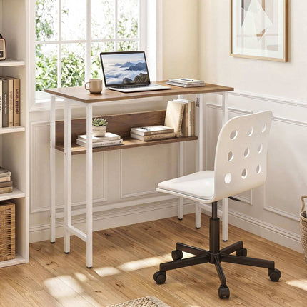 Bureau pliant avec étagère de rangement et abattant, naturel