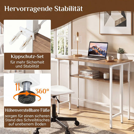 Bureau pliant avec étagère de rangement et abattant, naturel
