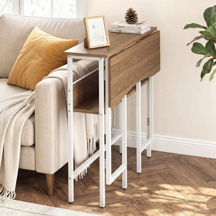 Bureau pliant avec étagère de rangement et abattant, naturel