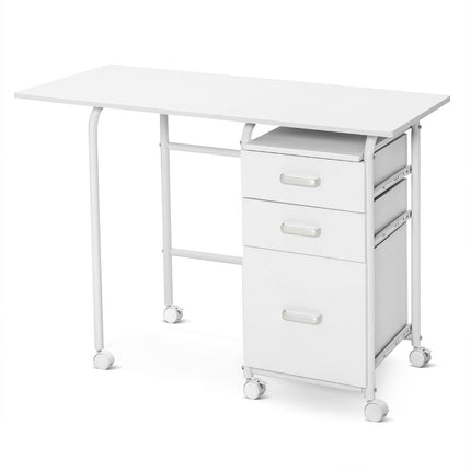 Bureau d'ordinateur pliable à roulettes 105 x 50 x 75 cm Blanc