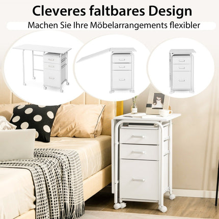 Bureau d'ordinateur pliable à roulettes 105 x 50 x 75 cm Blanc