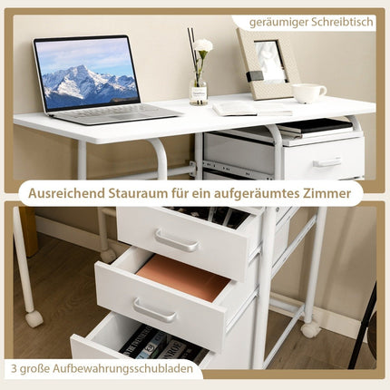 Bureau d'ordinateur pliable à roulettes 105 x 50 x 75 cm Blanc