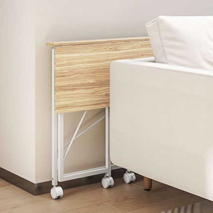 Bureau pliant à roulettes, gain de place, structure en acier et MDF, couleur naturelle