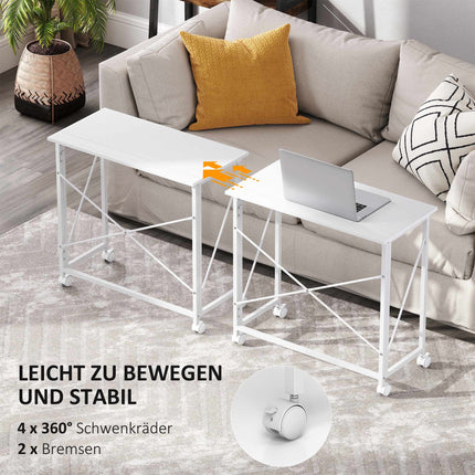 Klapptisch mit Rollen, Stahlgestell, 80x40x75 cm, Weiß