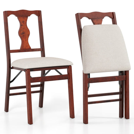 Ensemble de chaises de salle à manger pliantes, sièges rembourrés, structure en bois, beige/marron