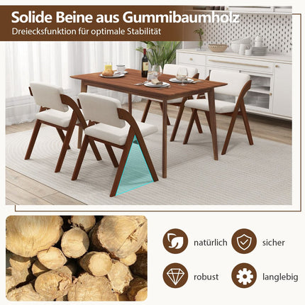 2er-Set klappbare Esszimmerstühle, Beine aus Kautschukholz, gepolsterte Sitze, Braun