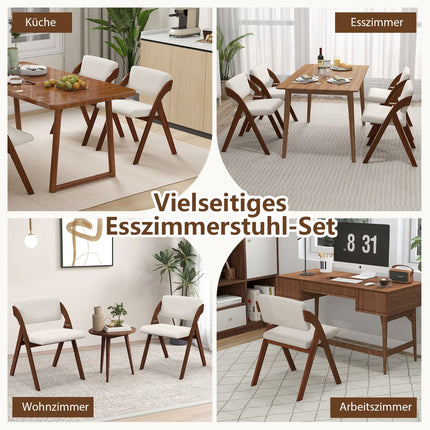 2er-Set klappbare Esszimmerstühle, Beine aus Kautschukholz, gepolsterte Sitze, Braun