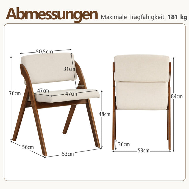 Lot de 2 chaises de salle à manger pliantes, pieds en hévéa, marron