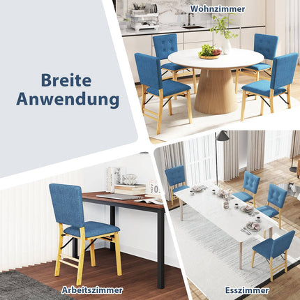 Ensemble de 2 chaises de salle à manger pliantes, assise rembourrée, lin bleu