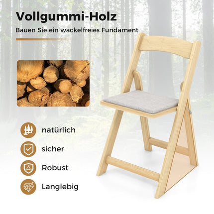 Klappbare Esszimmerstühle 2er-Set, gepolsterte Sitzfläche, Gummibaumholz