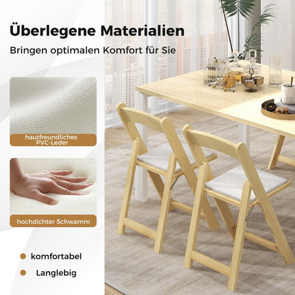 Klappbare Esszimmerstühle 2er-Set, gepolsterte Sitzfläche, Gummibaumholz