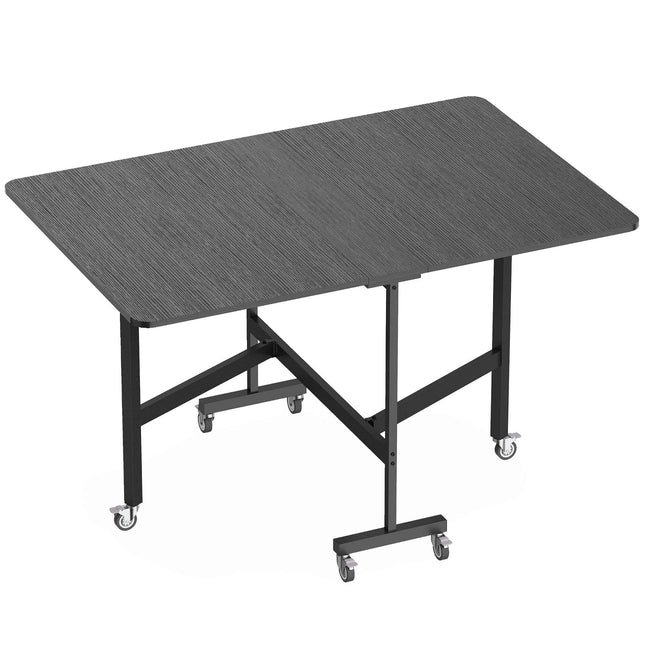 Table de salle à manger pliante, 6 couverts, structure en acier noir, gain de place