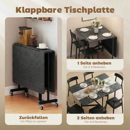 Klappbarer Esstisch, 6 Sitzplätze, schwarzer Stahlrahmen, platzsparend