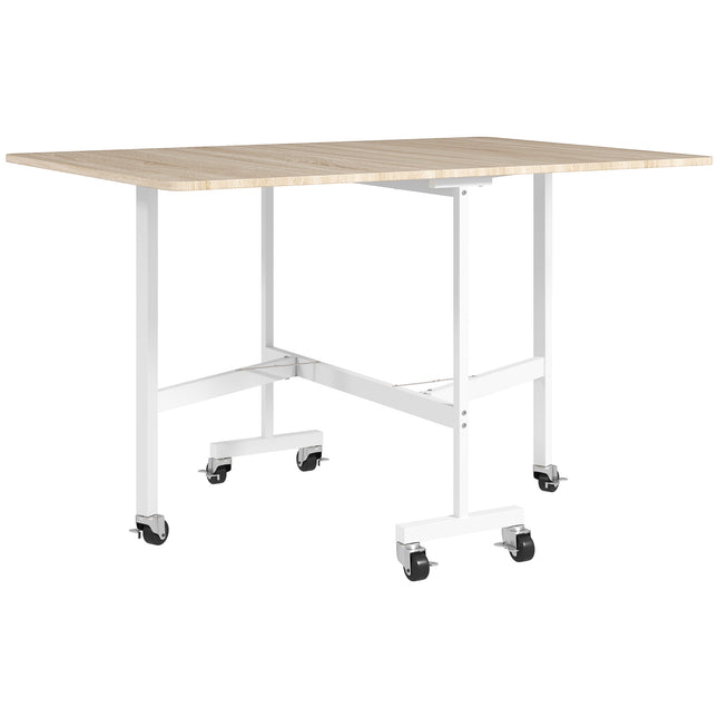 Table de salle à manger pliante pour 6 personnes, chêne, 6 roulettes verrouillables