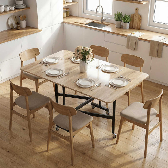 Table de salle à manger pliante pour 6 personnes, finition chêne, design compact