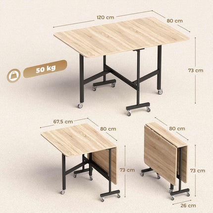 Table de salle à manger pliante pour 6 personnes, finition chêne, design compact