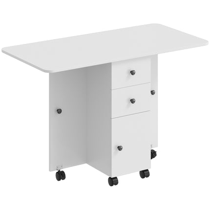 Table de salle à manger pliante avec tiroirs et placard, blanche