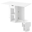 Folding Dining Table with Wheels, Shelves, Drawer – White