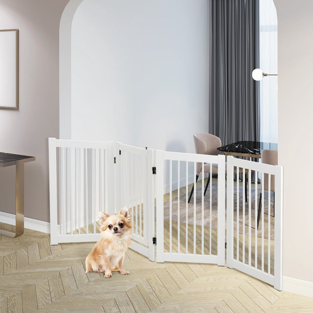 Barrière pliante pour chien, 4 panneaux en pin, porte de passage, blanche
