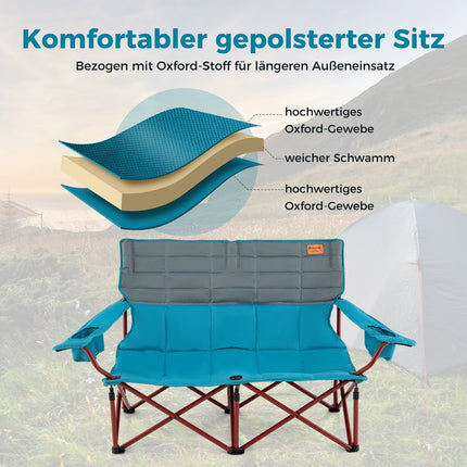 Chaise de camping double pliante, accoudoirs réglables, bleu marine