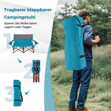 Chaise de camping double pliante, accoudoirs réglables, bleu marine