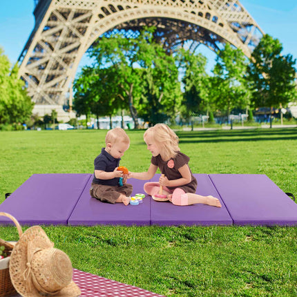 Tapis de sol pliable, 4 panneaux en similicuir, poignées, violet
