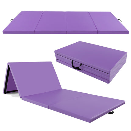 Tapis de sol pliable, 4 panneaux en similicuir, poignées, violet