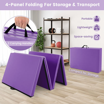 Tapis de sol pliable, 4 panneaux en similicuir, poignées, violet