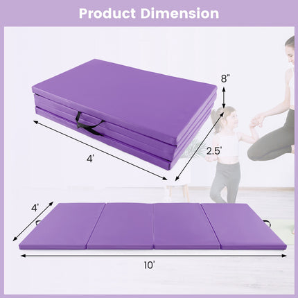 Tapis de sol pliable, 4 panneaux en similicuir, poignées, violet
