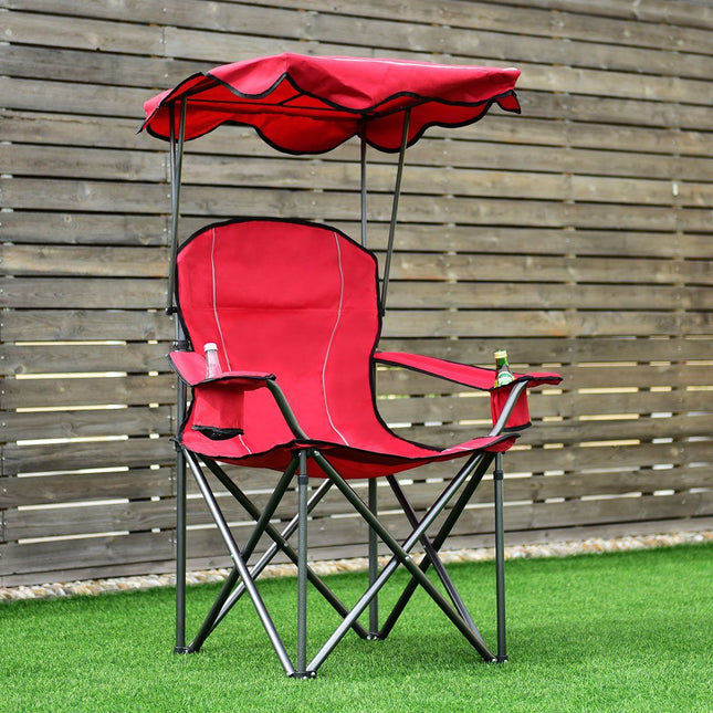 Klappbarer Angelstuhl mit Getränkehalter für Terrasse, Strand, Camping, 96,5 x 67,5 x 130 cm, Rot