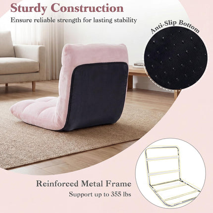 Chaise de sol pliante, dossier réglable sur 14 positions, rose