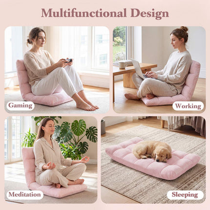 Chaise de sol pliante, dossier réglable sur 14 positions, rose