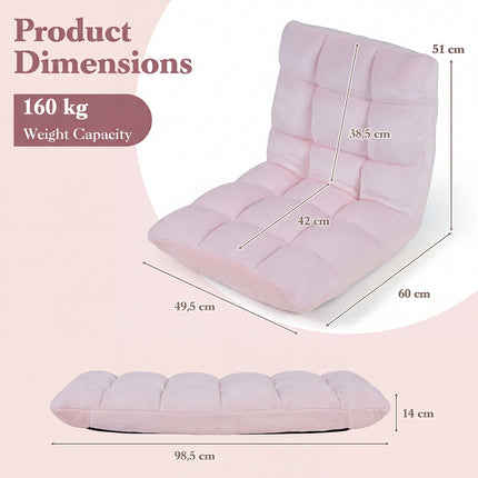 Chaise de sol pliante, dossier réglable sur 14 positions, rose