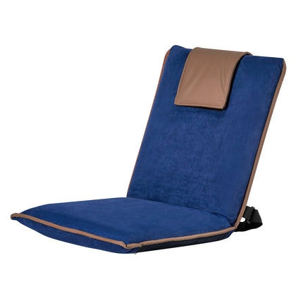Folding Floor Chair, 6-Position Back Support, Suede, Blue