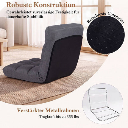 Klappbarer Bodenstuhl mit verstellbarer Rückenlehne, Grau