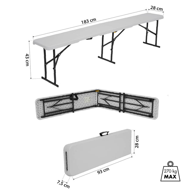 Banc de jardin pliant, blanc, 180 cm