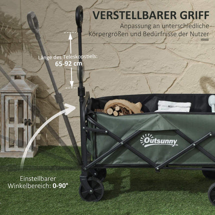 Klappbarer Gartenwagen, 72 l Fassungsvermögen, 90 kg Traglast, Grün