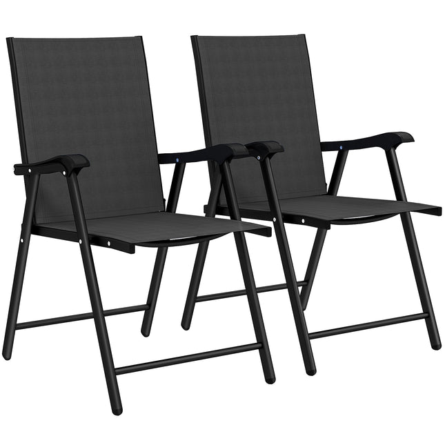 Ensemble de 2 chaises de jardin pliantes, acier et textilène, noires