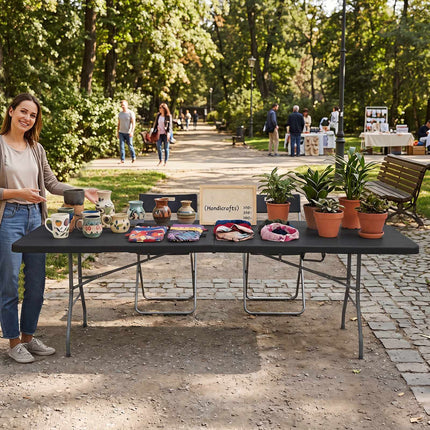 Table de jardin pliante 244 x 75 cm, noire, 10 couverts, portable