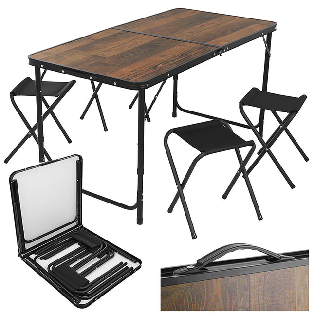 Ensemble table de jardin pliante avec 4 chaises, hauteur réglable