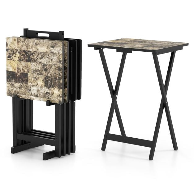 Ensemble de 4 tables de jardin pliantes, en bois résistant aux intempéries, noires